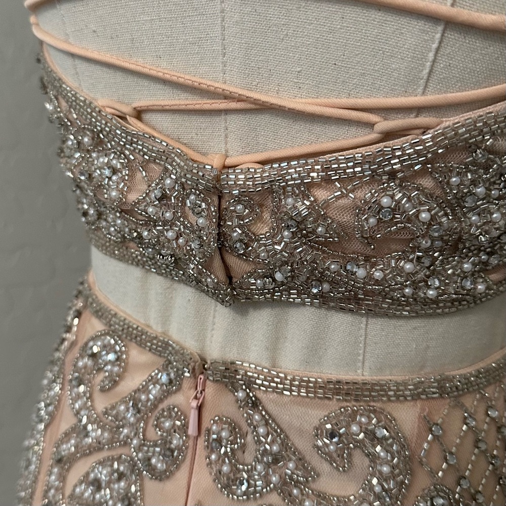 NEW PRIMAVERA BLUSH SZ 4 BEADED TWO PIECE TIE BACK FORMAL COCKTAIL DRESS - Picture 9 of 16